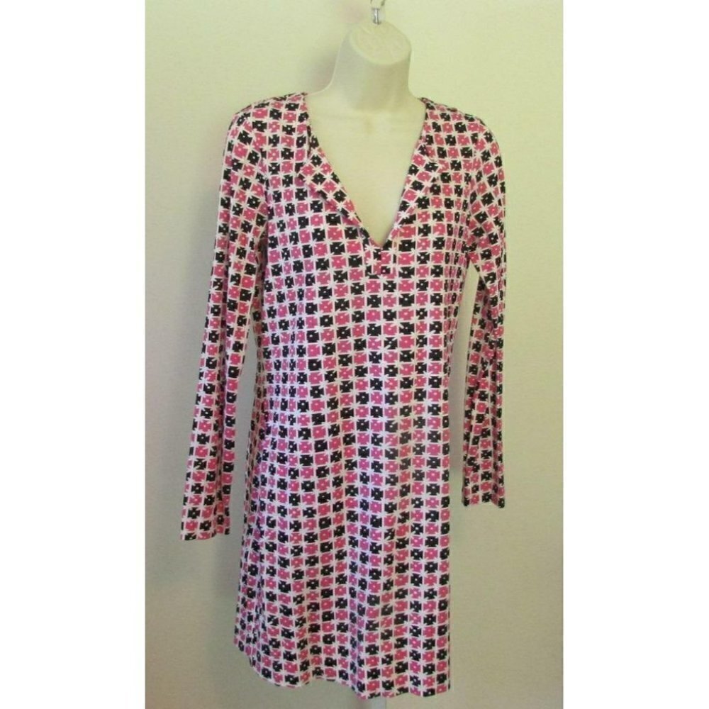 DVF Diane von Furstenberg Reina Dot check pink tunic dress white black new 8
